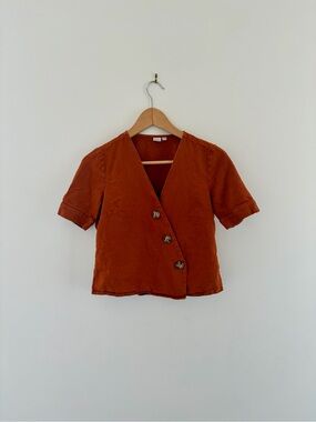 twik Burnt Orange Short Sleeve Wrap Button Top, US P/S